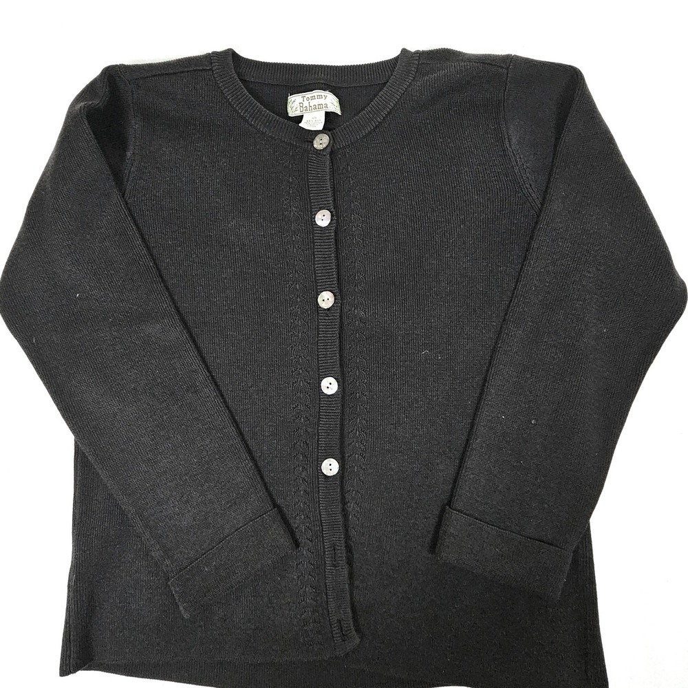 Tommy Bahama Womens XS Black Silk Cotton Blend Button Front Cardigan Sweater